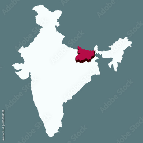 Bihar highlighted 3D map on india map vector illustration 
