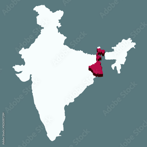 West Bengal highlighted 3D map on india map vector illustration 