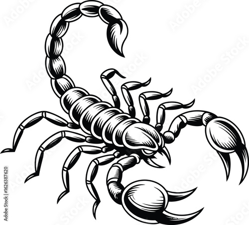 Detailed Black and White Scorpion Illustration insect