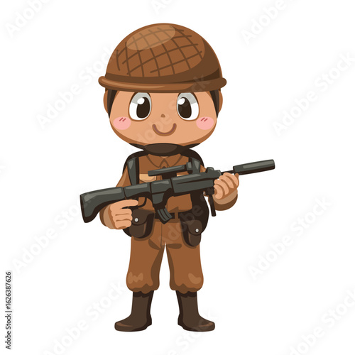 Vector logo of a cute cartoon soldier, an animal brigade mascot illustration