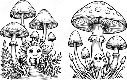 Whimsical Mushrooms and Cute Creatures fungi forest