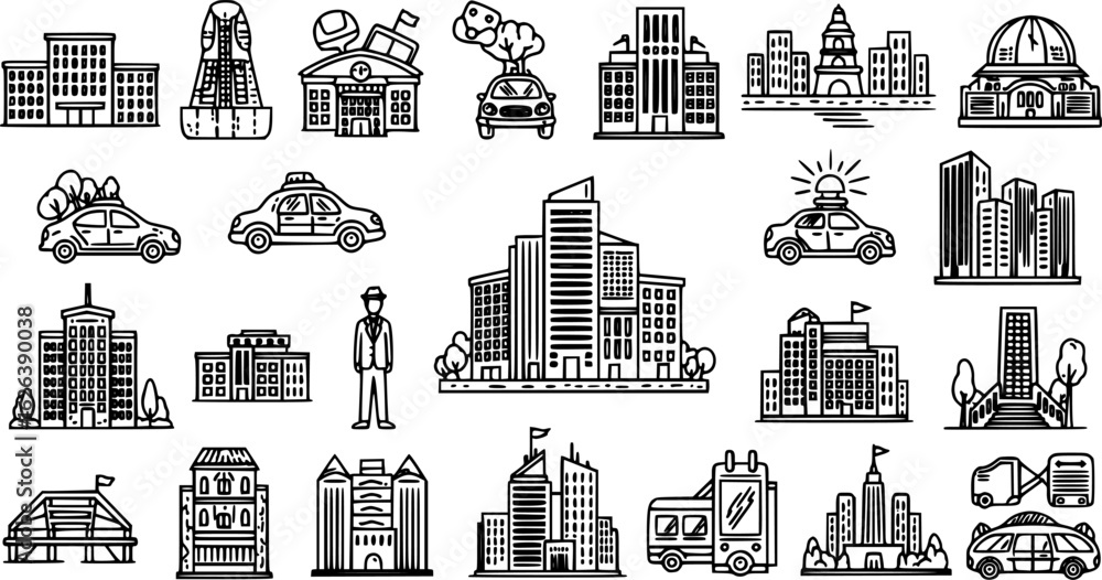 Fototapeta premium Hand-Drawn City Icons 