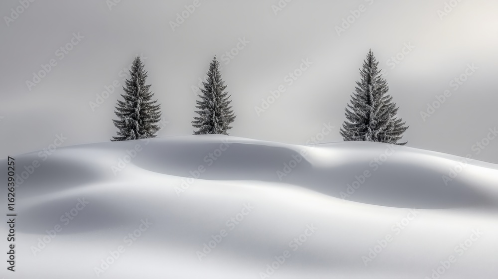 Fototapeta premium Winter Landscape with Snowy Trees in a Tranquil Setting