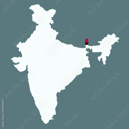 Sikkim highlighted 3D map on india map vector illustration 