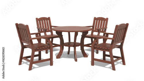 Wooden patio dining set with round table and chairs vector