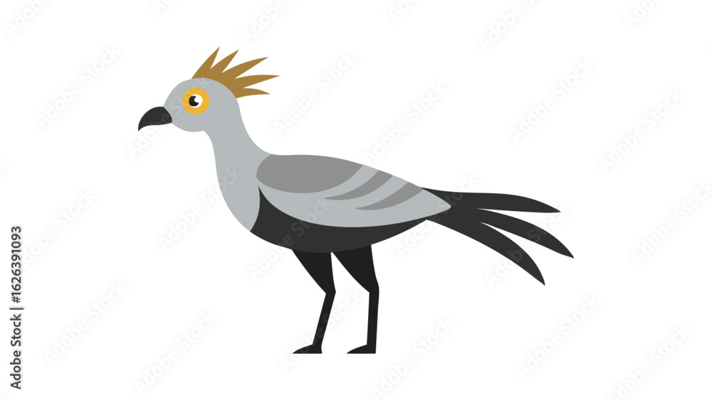 Fototapeta premium Secretary bird standing tall with crest feathers ideal for unique raptor and grassland bird visuals Vector illustration.