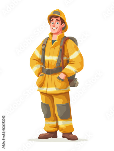 Firefighter stands proudly in full gear ready to respond to emergencies during daylight hours
