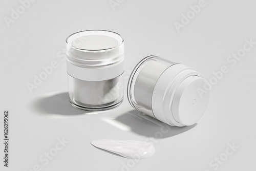 Airless cream jar mockup, airless pump jar, luxury airless skincare packaging mockup, 30 ml white acrylic cosmetic jar, Double Walled refillable Cream container, elengent Cream Jar Vacuum Bottle