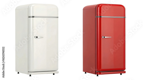 white Retro fridge and red Retro fridge isolated on transparent background