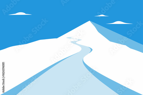 empty ski trail with fresh snow and clear sky