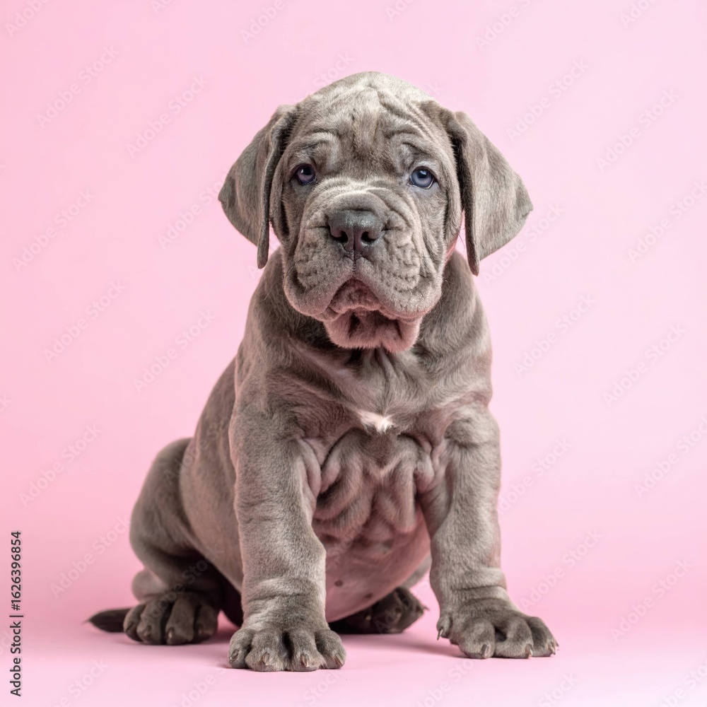 Fototapeta premium Adorable cachorro Mastín Napolitano en estudio con tonos pastel, Generated image