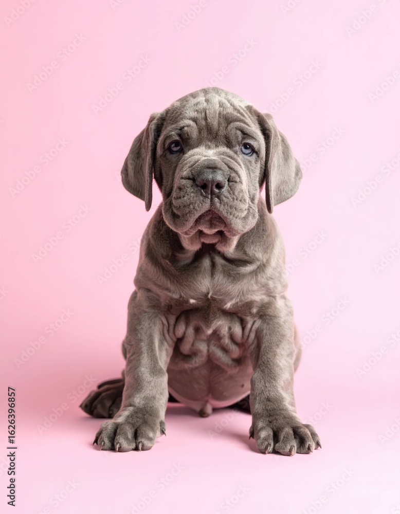 Fototapeta premium Adorable cachorro Mastín Napolitano en estudio con tonos pastel, Generated image