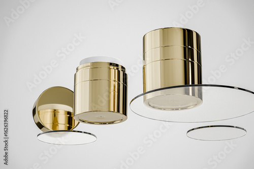 Wallpaper Mural Luxury Golden cream jar mockup, elengent airless pump skincare jar packaging mockup, electroplating metallic cosmetic container, cylindrical Double Walled refillable Cream container Vacuum Bottle Torontodigital.ca