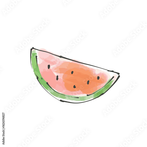 カットしたスイカの手描き水彩風ベクターイラスト 赤