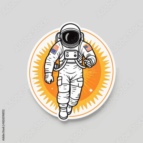 Outlined Astronaut in Space Suit with American Flags