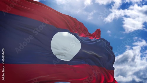flag of Laos. Laos flag close up. Laos flag endless loop. 