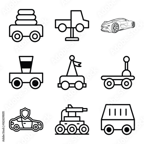 Line Art Icon Set Of Vehicles Futuristic And Traditional Transportation