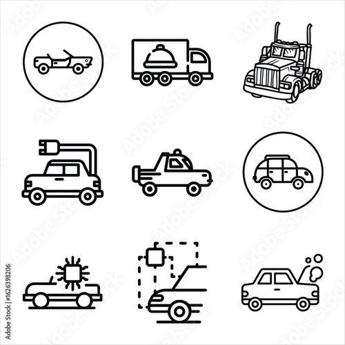Collection Of Transportation Vehicles Line Art Icons For Various Applications And Design Projects