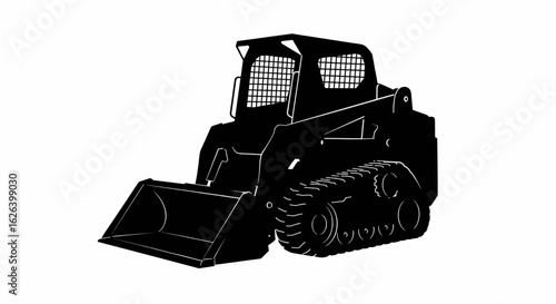 black skid steer loader silhouette on white clip art preview