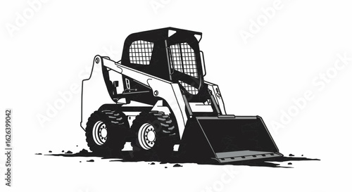 Skid Loader Side View Line Art Vector
