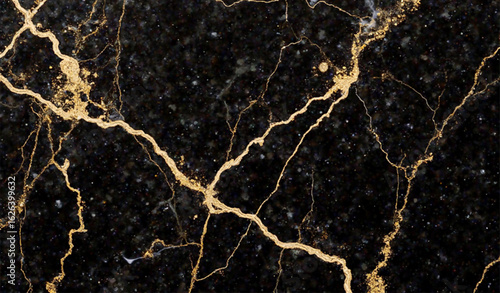 Golden color vein marble texture with black background
