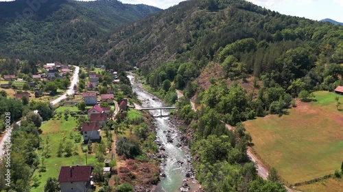 Aerial Drone Footage of Bosnian Village by the Krivaja River