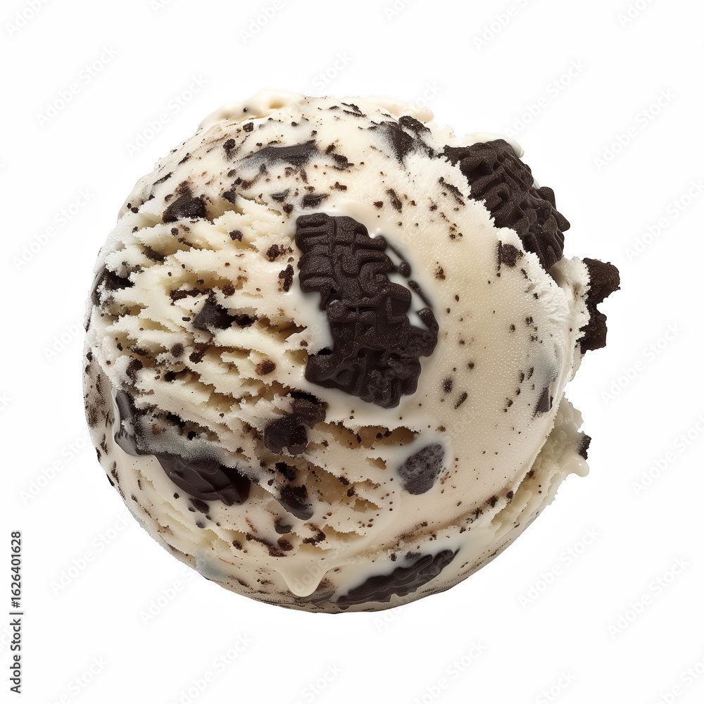 Realistic scoop of cookies and cream ice cream with chocolate cookie chunks, isolated on transparent background. Realistic scoop of cookies and cream ice cream with chocolate cookie chunks, isolated on transparent background.