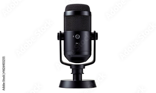 black podcast microphone isolated