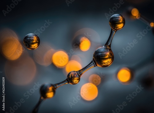 Abstract molecular structure with glowing bokeh