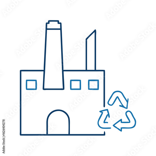 Industrial factory with recycling symbol in minimal line art style  