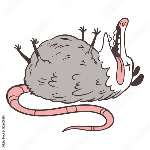 Papier peint cartoon illustration of an opossum playing dead
