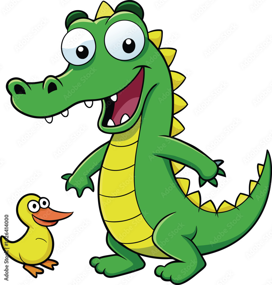 Fototapeta premium cartoon-crocodile-startled-by-rubber-duck
