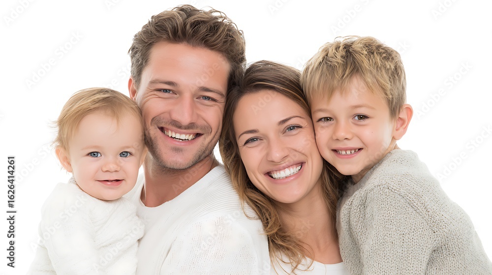 Fototapeta premium Portrait of Cheerful Parents with Two Children Looking at Camera