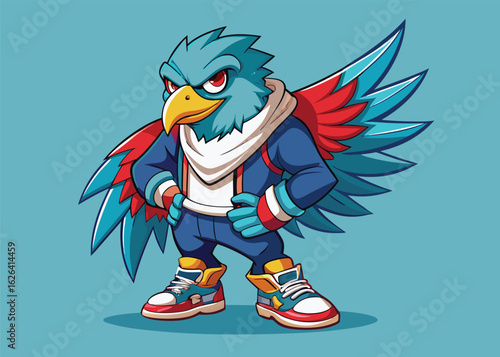 Dynamic Eagle Character Wearing Trendy Chunky Sneakers Bold Vector Illustration for Streetwear and Youth Branding 