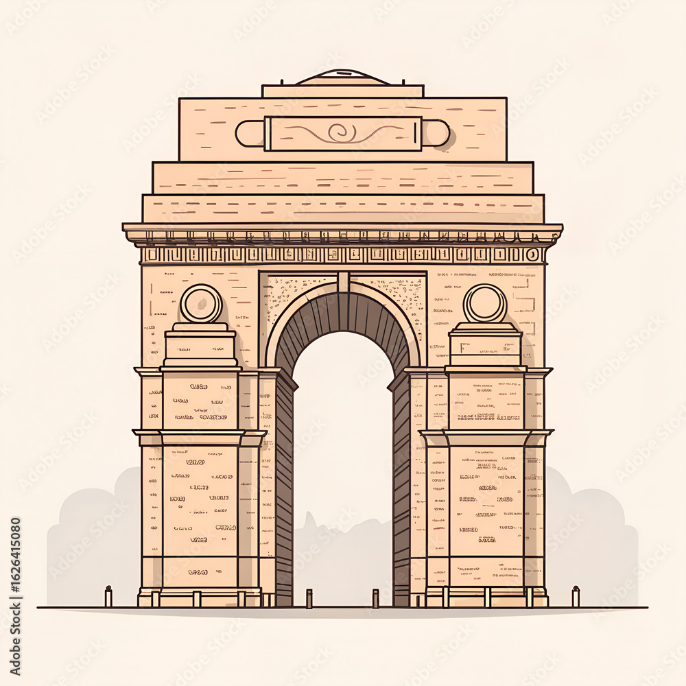 Naklejka premium Flat illustration Indian sandstone arch, flat art with texture generative ai