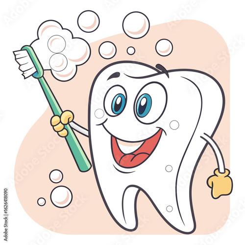  Adorable tooth character brushing with toothbrush vector for dental care and oral hygiene awareness design