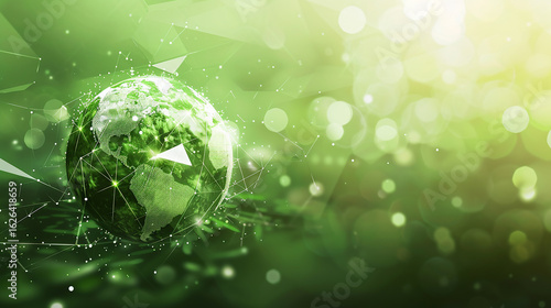 ポリゴン風の地球と緑3DイラストGenerative AI	