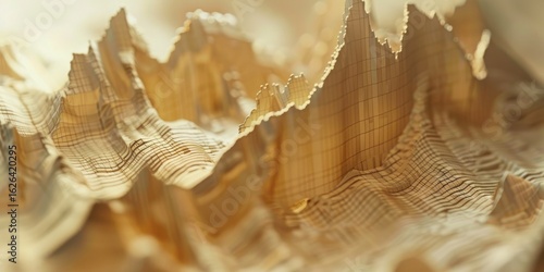 A macro shot unveiling the meticulous details of a carved abstract wooden landscape.
