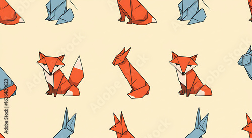 Origami Fox and Rabbit Pattern Cheerful and Playful Design