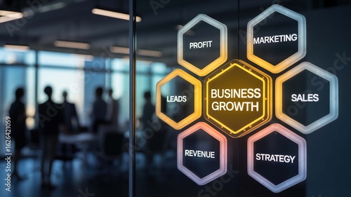 Illuminating Business Growth Visualizing success through strategy sales leads and marketing in a modern office with
