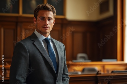 young lawyer in a suit, symbolizing leadership, courtroom strategy, and the next generation of legal professionals.