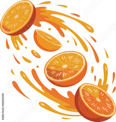 floating orange slices with dynamic juice splash for fresh beverage ads, organic branding, and summer wellness campaigns