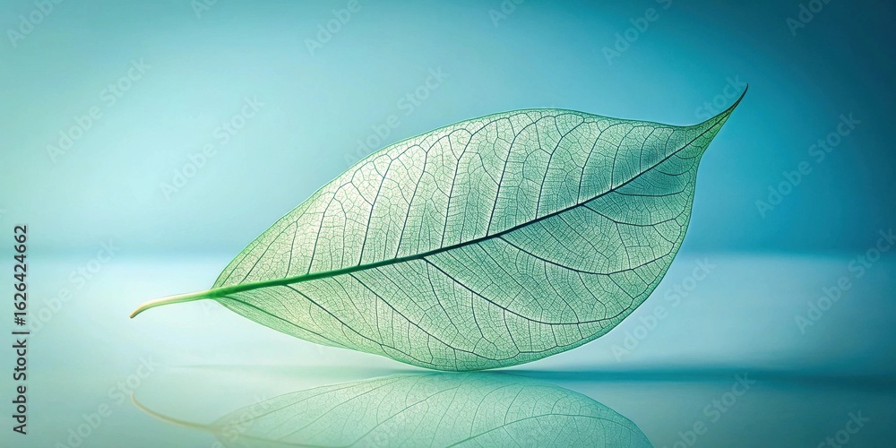 Obraz premium Delicate Skeletal Leaf on Reflective Surface, a Study in Natural Veins and Serenity
