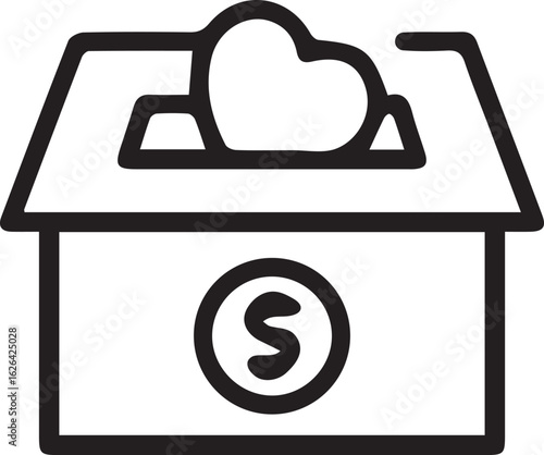 Donation Box with Heart and Money Symbol Depicts Charity Philanthropy and Fundraising Efforts for Nonprofits and Social Causes