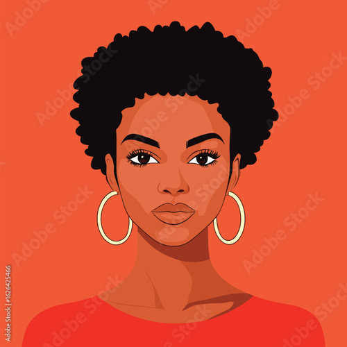 avatar of woman with short afro hairstyle, hoop earrings, confident expression vector