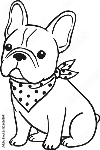 Cute French Bulldog with Polka Dot Bandana Illustration