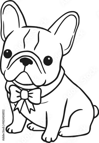 Dapper French Bulldog with Bow Tie Line Art