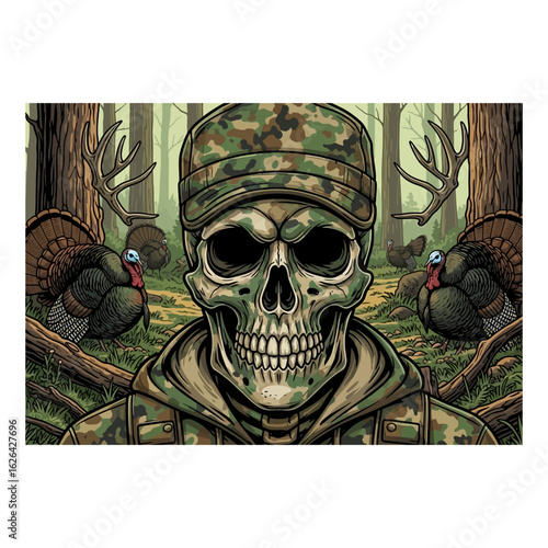 hunter skeleton deer hunting illustration logo vector image t shirt