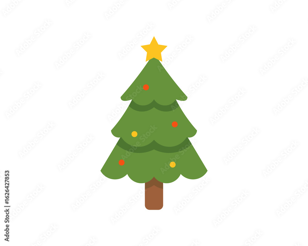 Obraz premium Flat Christmas Tree Vector with Star Topper