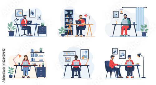 People Working Remotely From Home Office